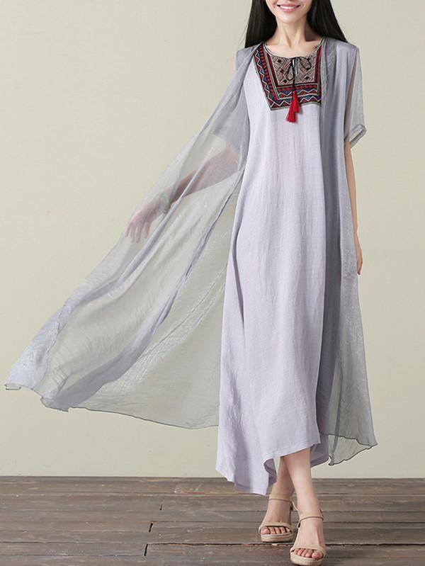 Casual Inwrought Printed Round Neck Short Sleeve Beach Maxi Dress