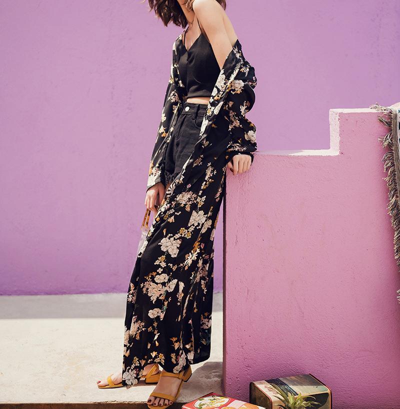 PAJAMAS STYLE FLORAL BEACH BOHO OVERSHIRT LONG DRESS