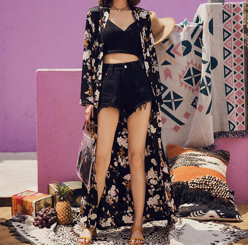 PAJAMAS STYLE FLORAL BEACH BOHO OVERSHIRT LONG DRESS