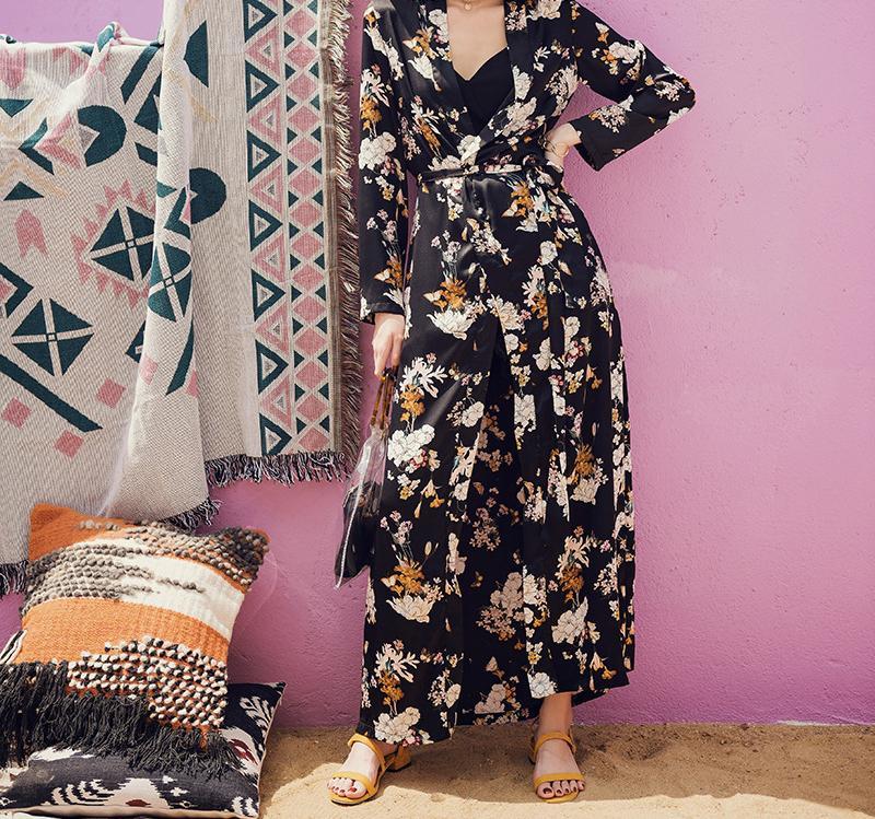 PAJAMAS STYLE FLORAL BEACH BOHO OVERSHIRT LONG DRESS