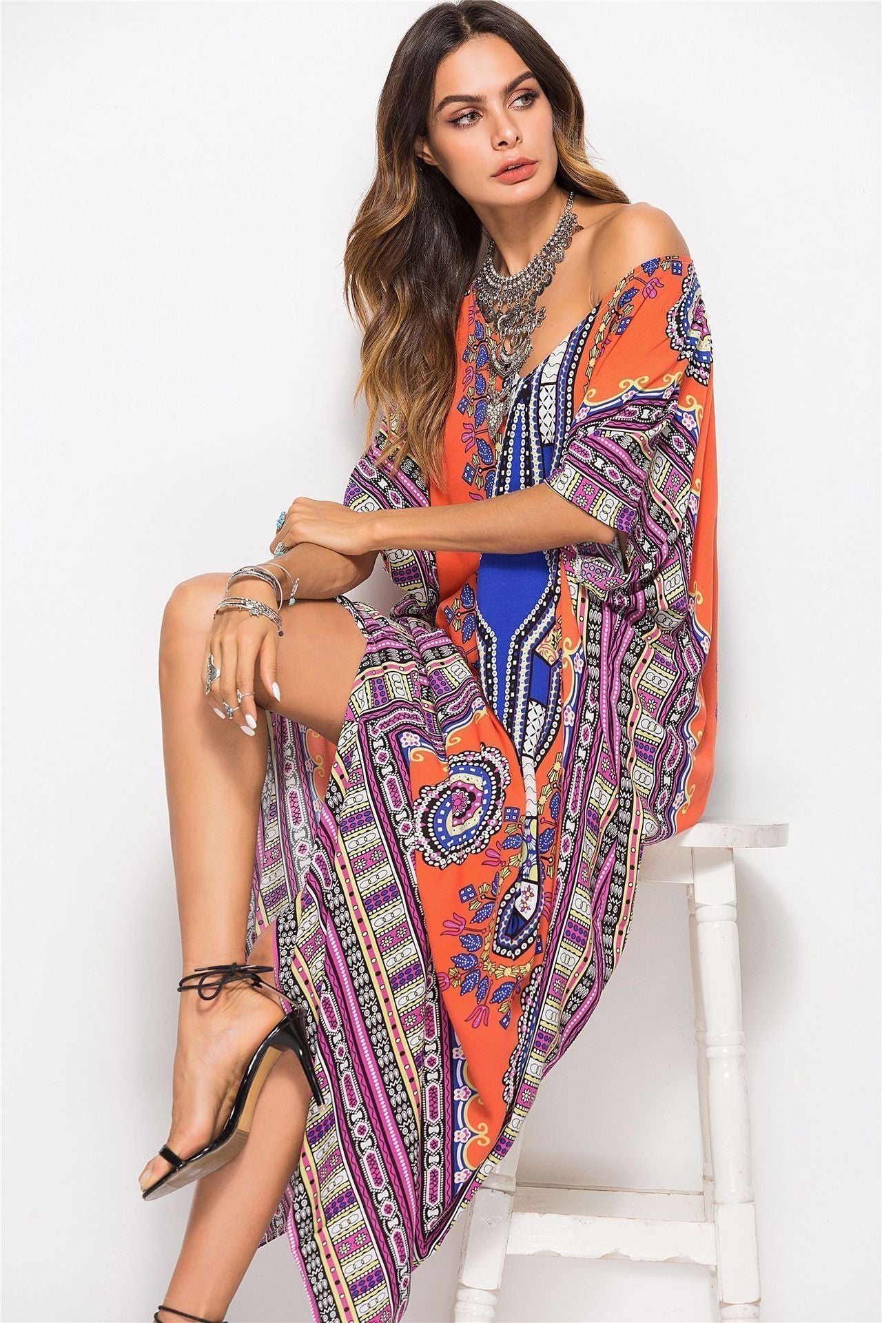 Fashion Floral Loose Beach Kaftan Dress