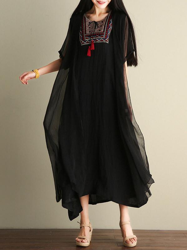 Casual Inwrought Printed Round Neck Short Sleeve Beach Maxi Dress