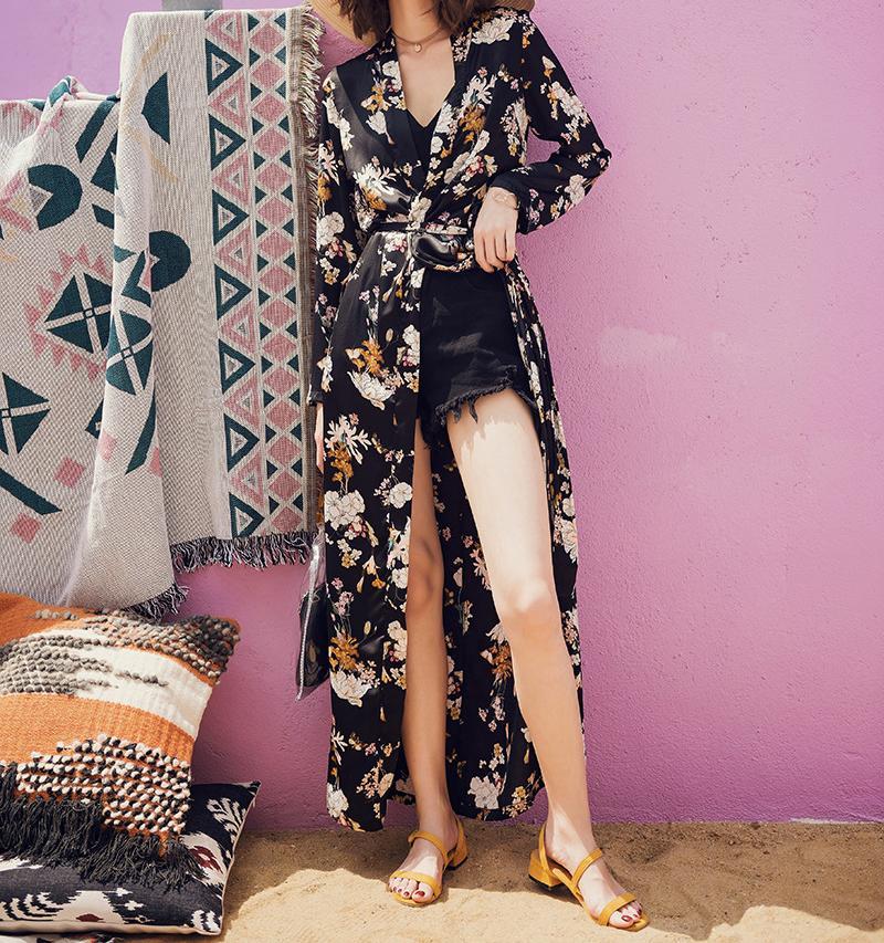 PAJAMAS STYLE FLORAL BEACH BOHO OVERSHIRT LONG DRESS