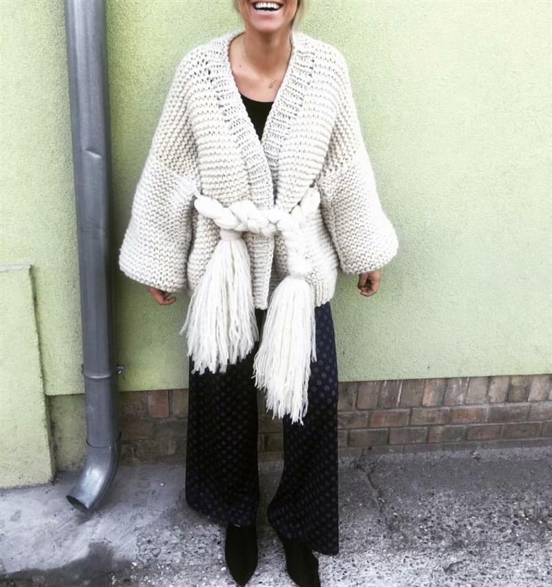 Knitting Loose Tassel Straps Long Sleeve Cardigan Sweater