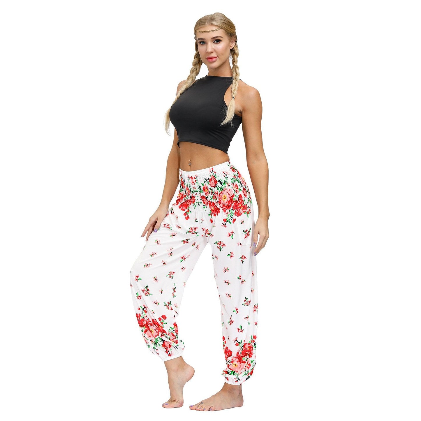 Bohemian new floral digital printing women's casual sports Yoga Pants loose corset pants wholesale