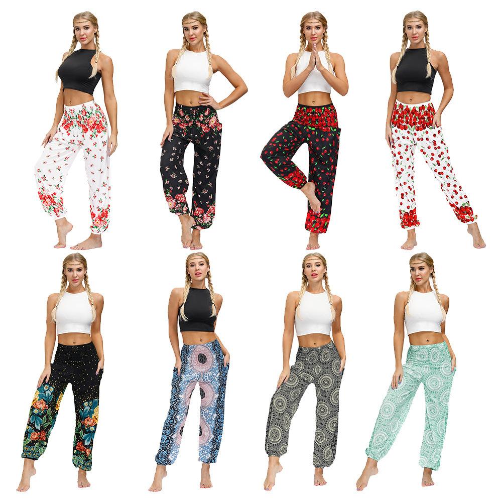 Bohemian new floral digital printing women's casual sports Yoga Pants loose corset pants wholesale