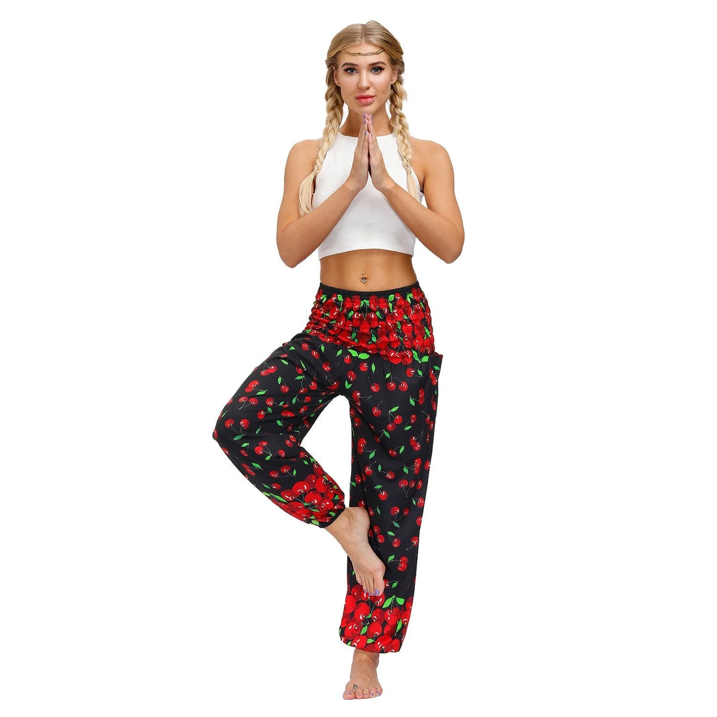 Bohemian new floral digital printing women's casual sports Yoga Pants loose corset pants wholesale