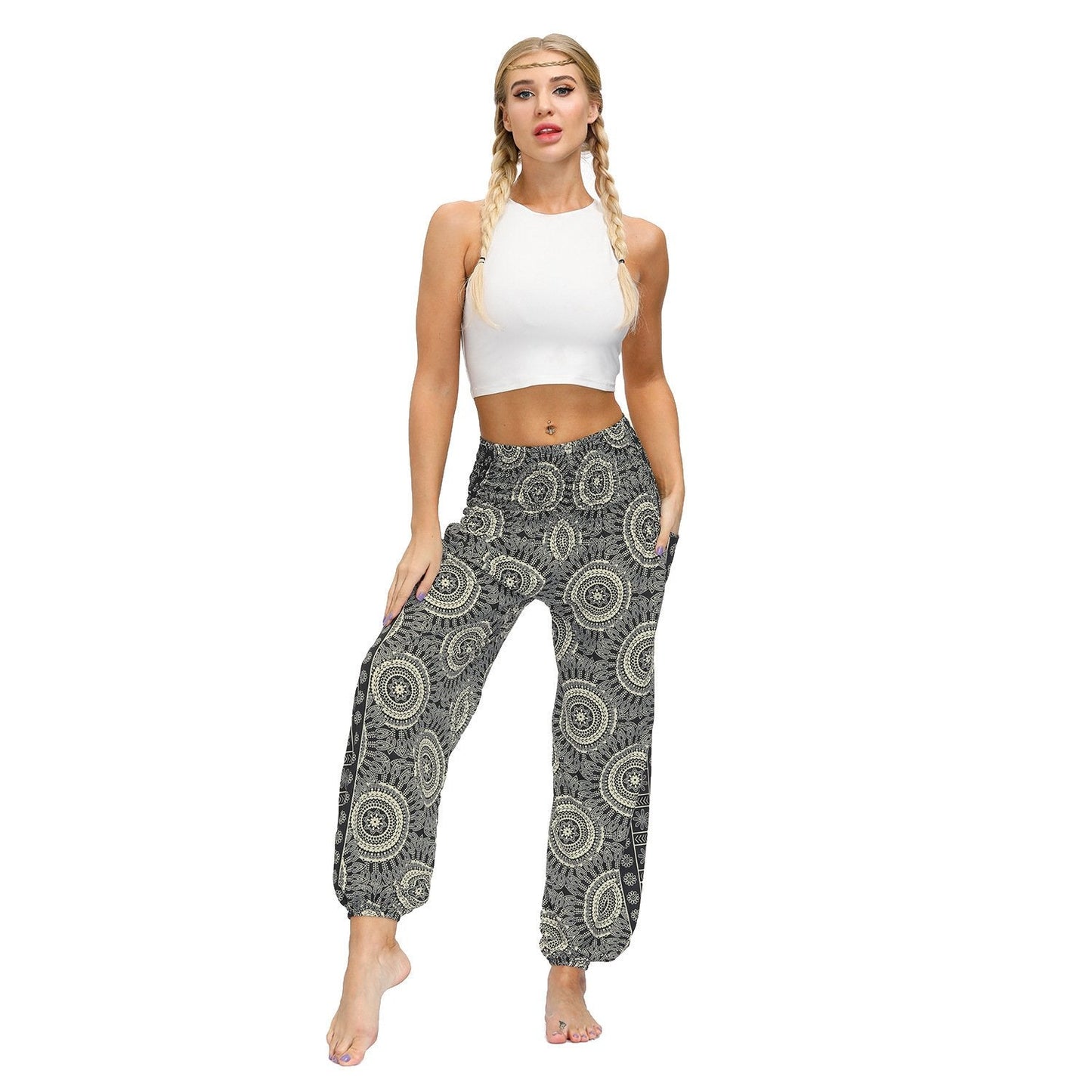 Bohemian new floral digital printing women's casual sports Yoga Pants loose corset pants wholesale