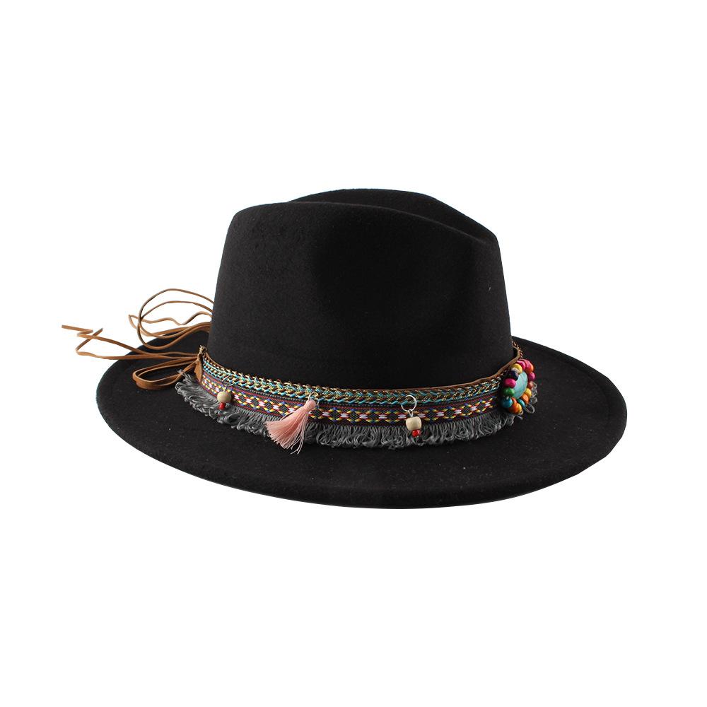 Retro Ethnic Style Flat-edge Jazz Woolen Top Hat