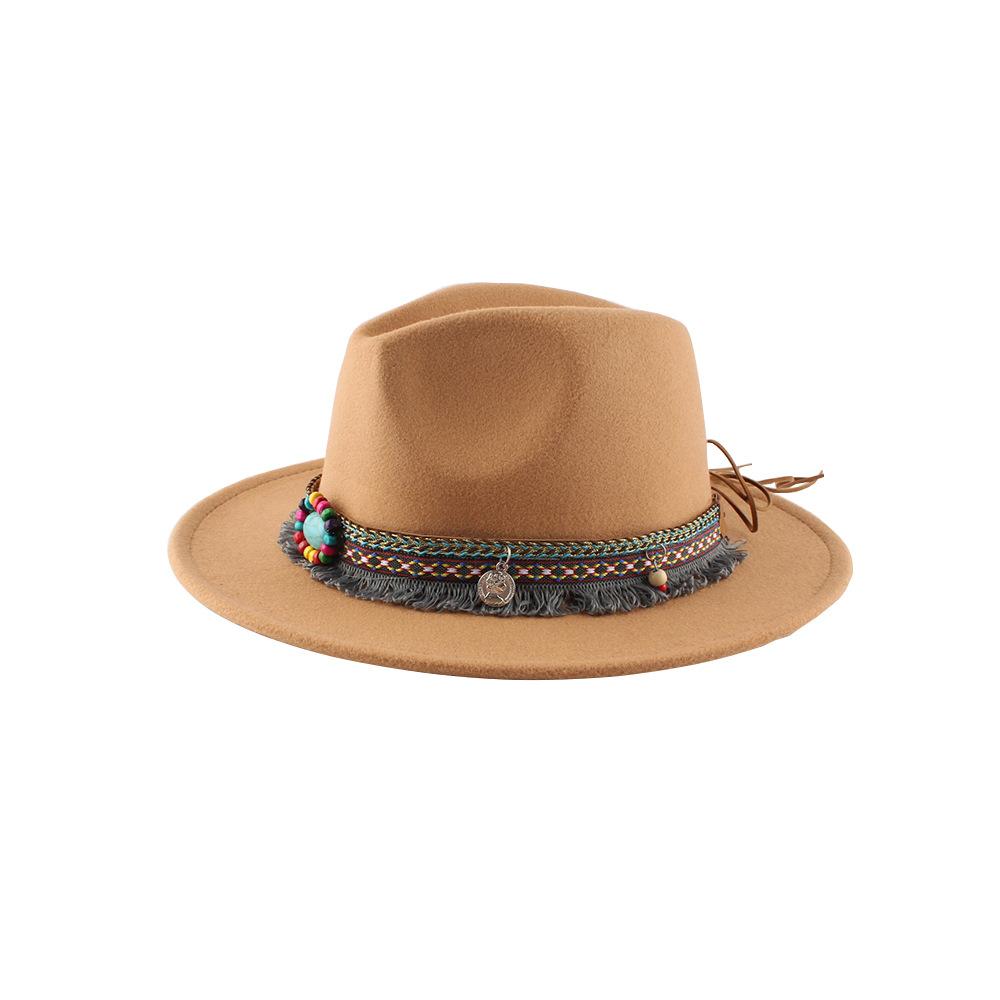 Retro Ethnic Style Flat-edge Jazz Woolen Top Hat