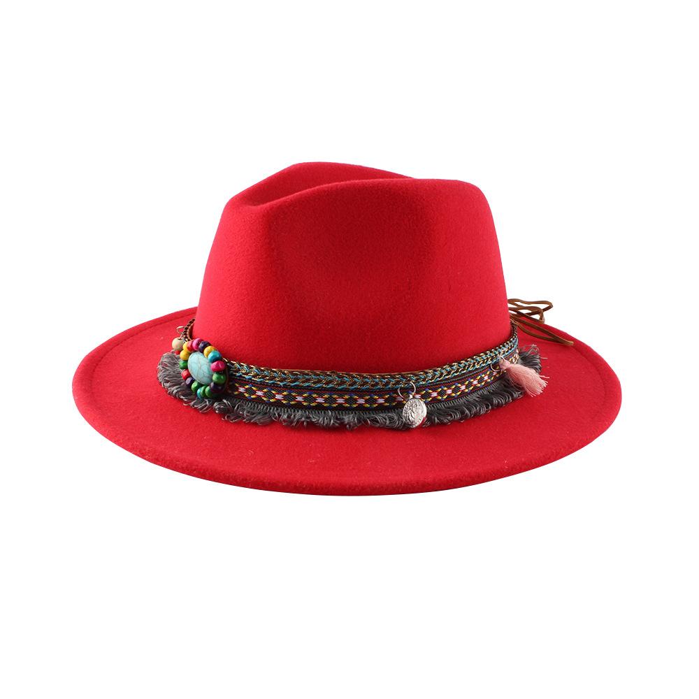 Retro Ethnic Style Flat-edge Jazz Woolen Top Hat