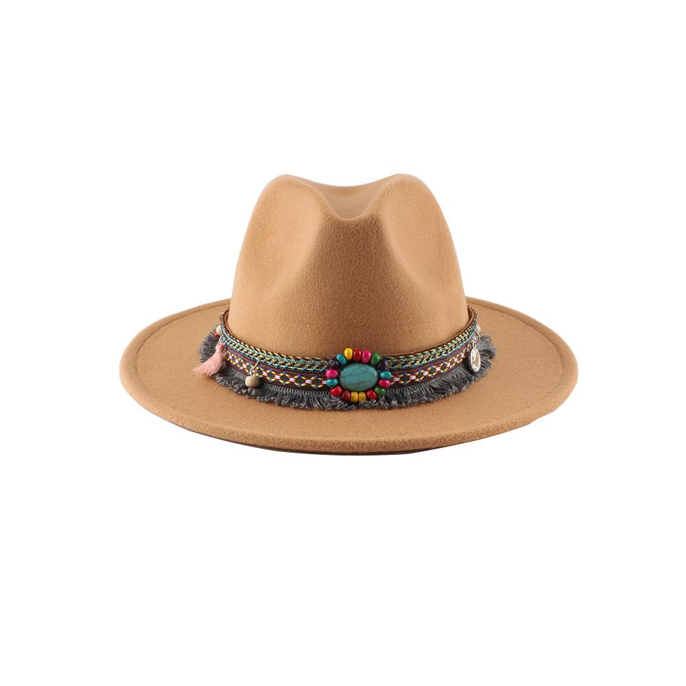 Retro Ethnic Style Flat-edge Jazz Woolen Top Hat