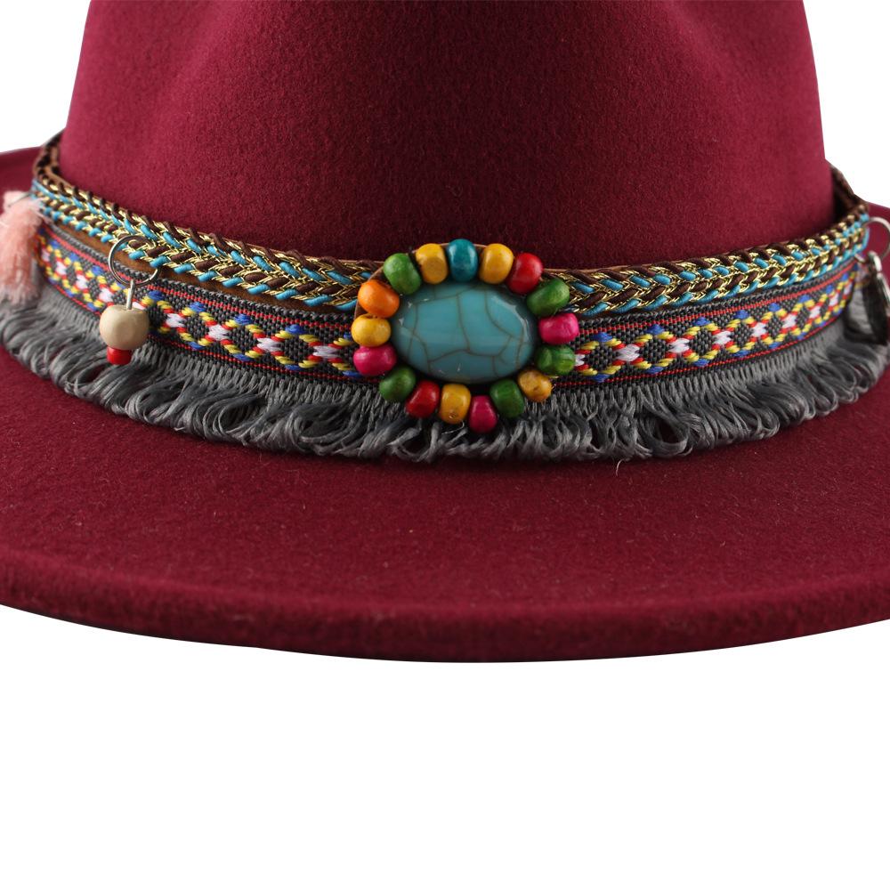 Retro Ethnic Style Flat-edge Jazz Woolen Top Hat