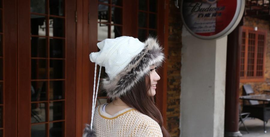 Women Winter Fur Collar Knit Hat Bib