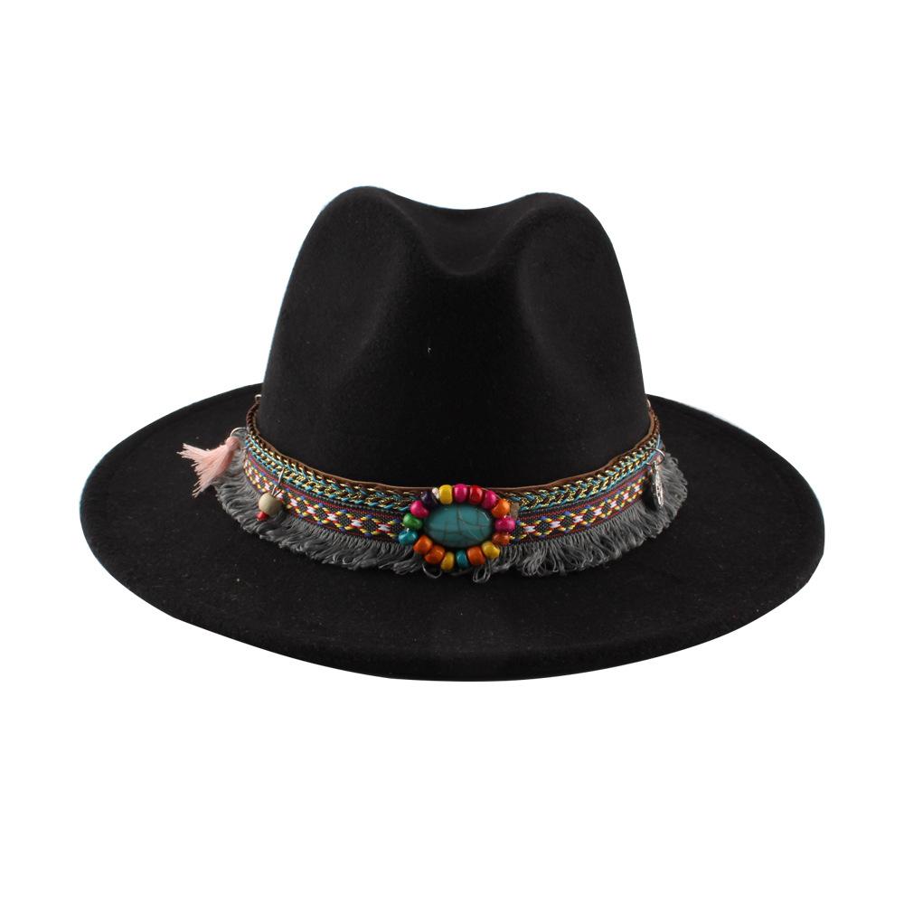 Retro Ethnic Style Flat-edge Jazz Woolen Top Hat