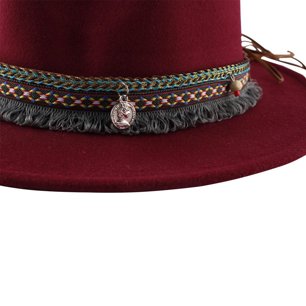 Retro Ethnic Style Flat-edge Jazz Woolen Top Hat