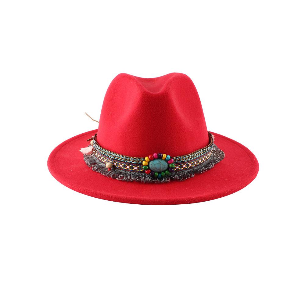 Retro Ethnic Style Flat-edge Jazz Woolen Top Hat