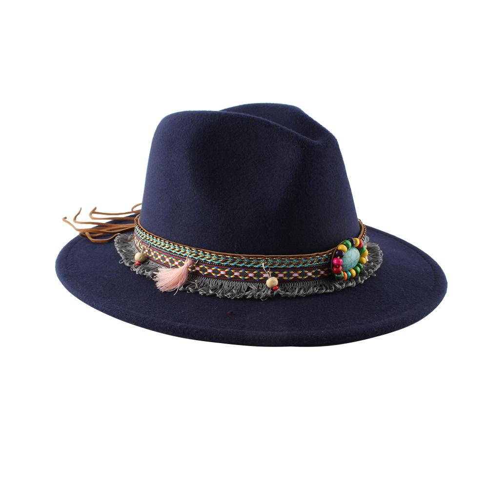 Retro Ethnic Style Flat-edge Jazz Woolen Top Hat