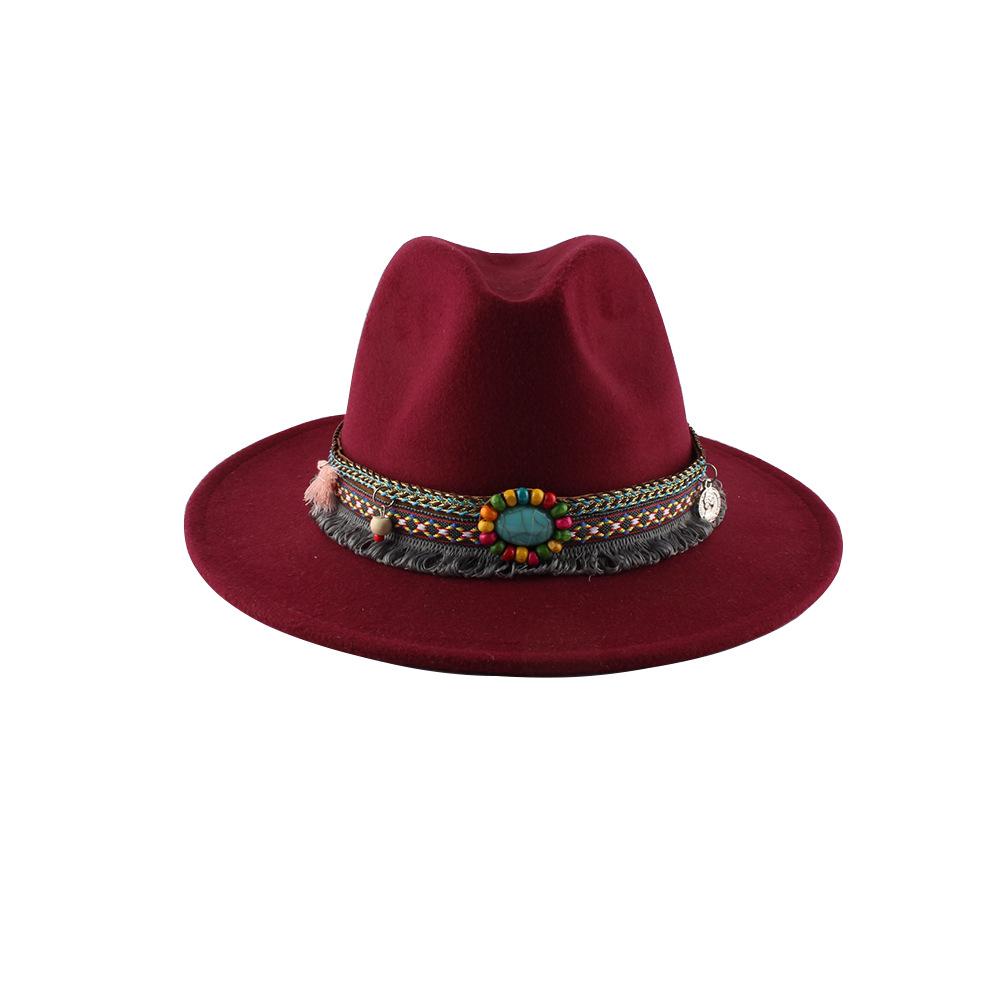 Retro Ethnic Style Flat-edge Jazz Woolen Top Hat