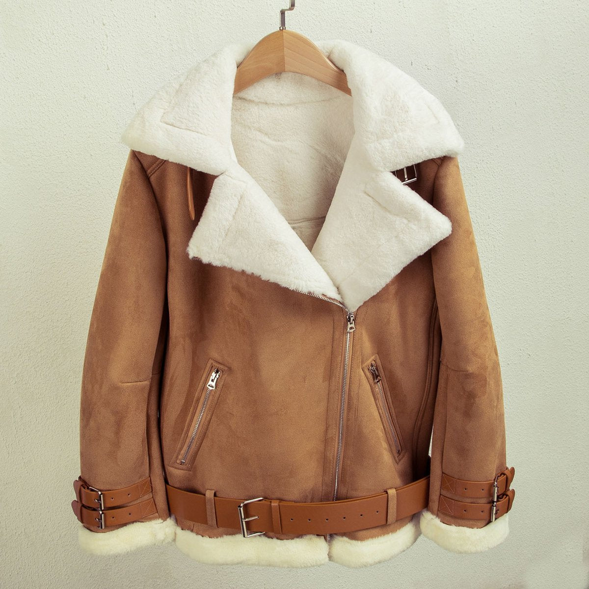 Winter Faux Fur Moto Bike Jacket Coat Outerwear