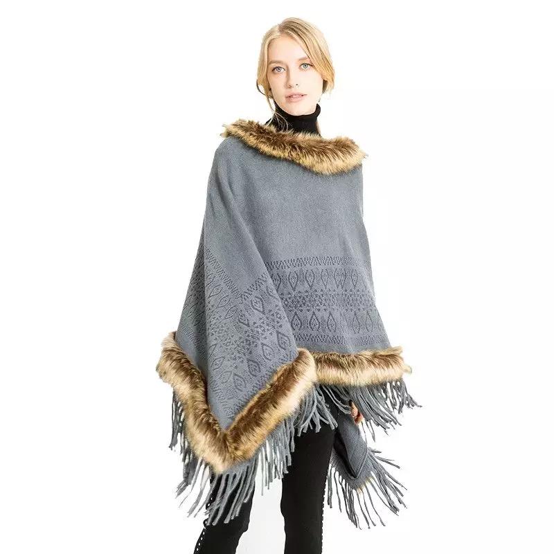 Women Artificial fur warm Pullover Cloak Shawl