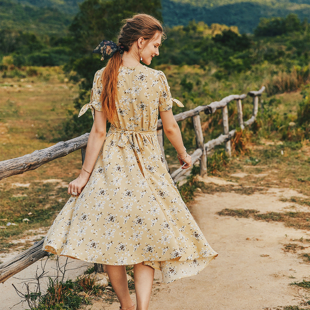 Summer V-neck Sexy Delicate Light Luxury Chiffon Dress