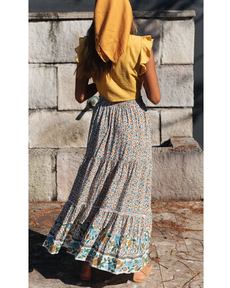 New Hollow Lace Stitching Positioning Printing Oversized Skirt