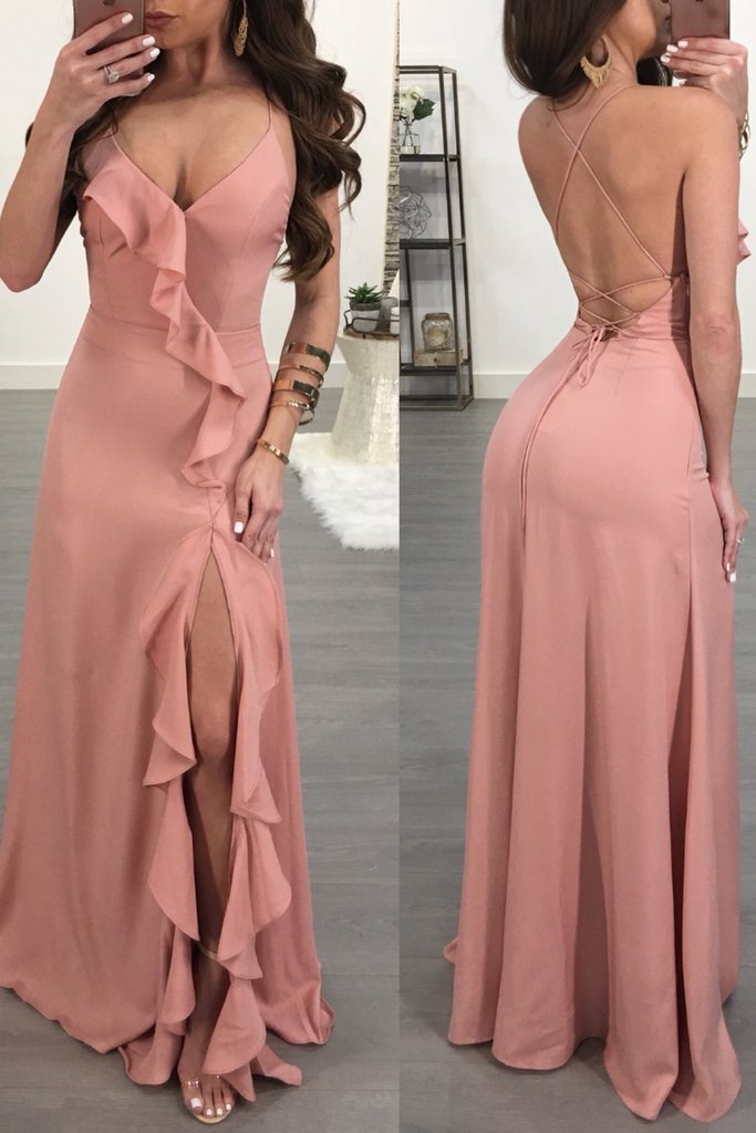 2018 New Sexy Spaghetti Strap Side Split Solid Color Maxi Dress