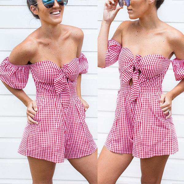 Off Shoulder High Waist Jumpsuit Rompers