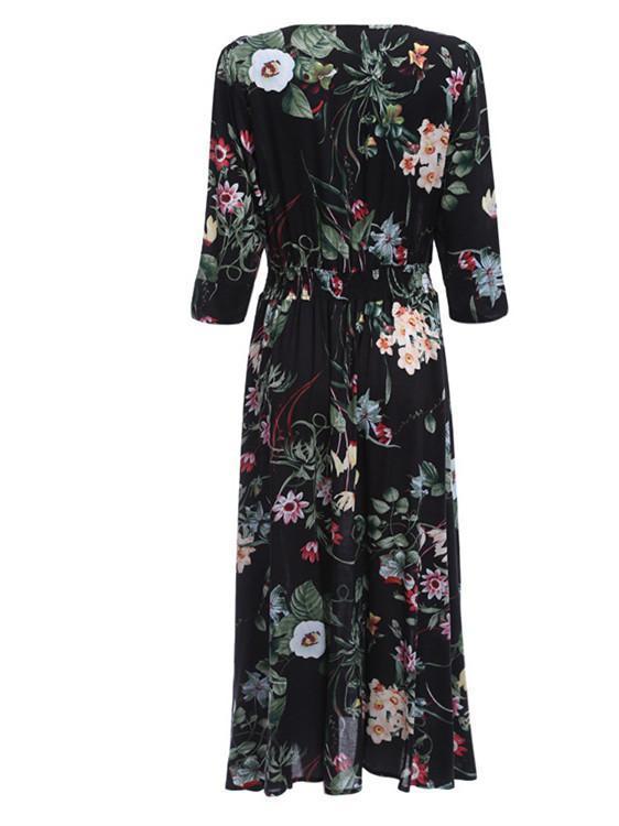 Pretty Bohemia Floral Printed V Neck Maxi Dress