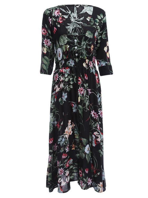 Pretty Bohemia Floral Printed V Neck Maxi Dress