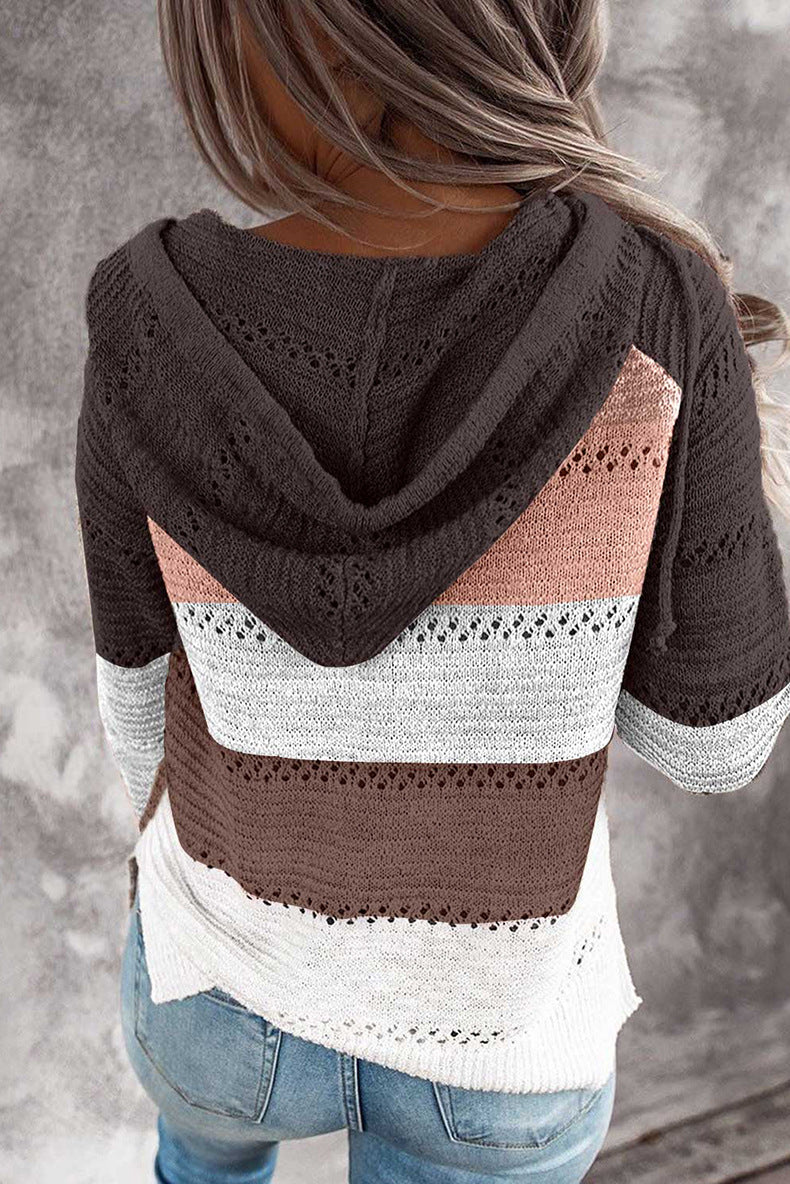 Street Fashion Autumn and Winter Knitted Hoodie Sweater Women Wear Long-sleeved Blouse