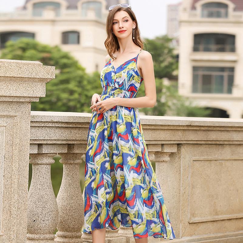 Printed Spaghetti Strap Beach Dress