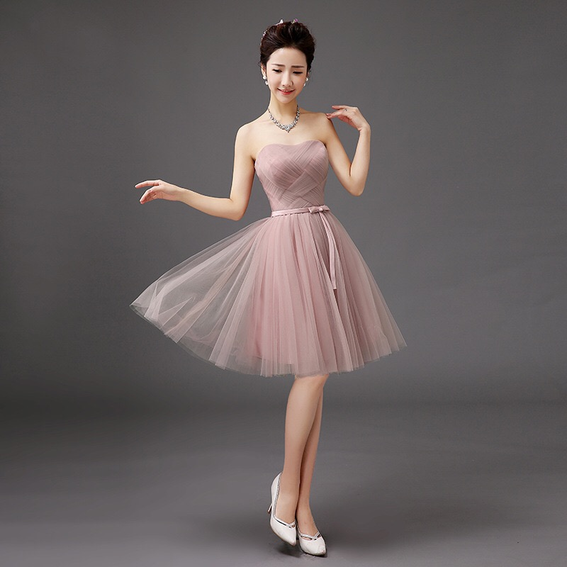 Bean Paste Color Bridesmaid Dress Sisters Midi Paragraph Decoration Bride Evening Dress