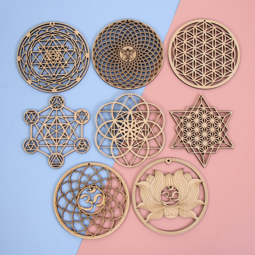 1PC Flower of Life Shape Wooden Wall Sign Laser Cut Non-slip Coaster Set Wood Placemats Table Mat Round Cup Pad Art Home Decor