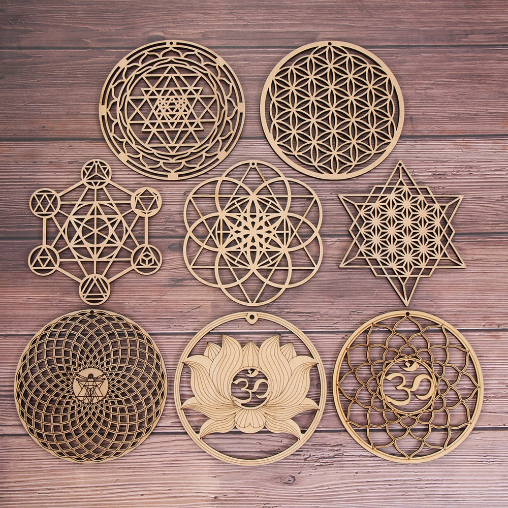 1PC Flower of Life Shape Wooden Wall Sign Laser Cut Non-slip Coaster Set Wood Placemats Table Mat Round Cup Pad Art Home Decor