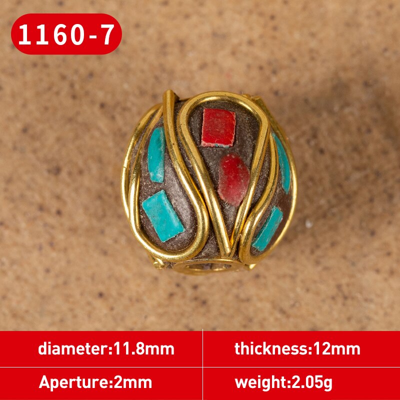 1Pc 15 Styles Retro Nepal Beads Handmade Red Coral Tibetan Bead Antique Golden For Jewelry Components Making DIY Bracelets