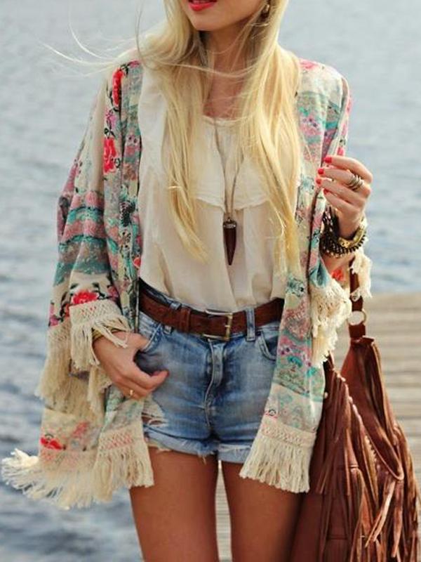 Casual Floral Loose Cardigan Summer Jacket Tops