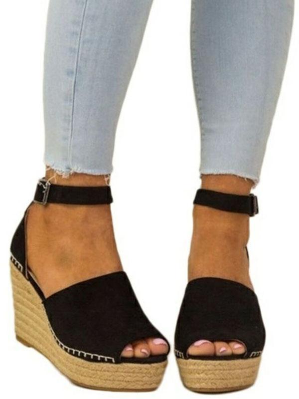 Open Toe Strappy High Heel Wedge Sandals