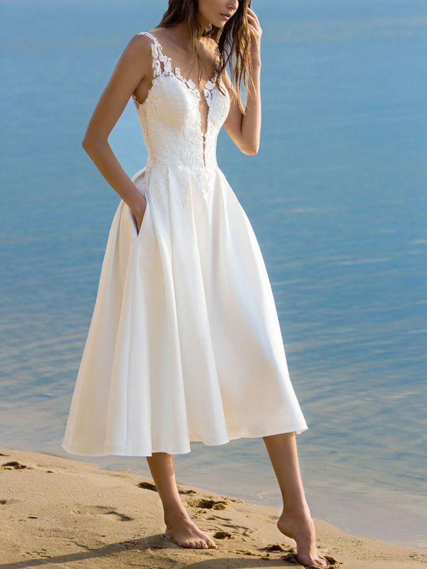 Summer Sexy V-Neck Sling Solid Color White Dress