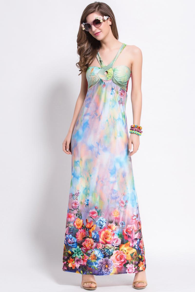 Sexy Printed Sleeveless Bohemia Beach Maxi Dress