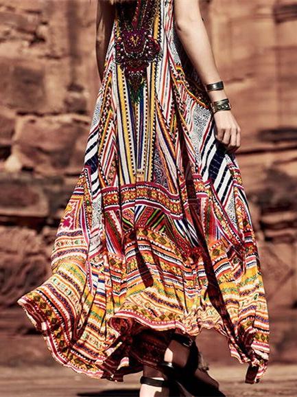 Bohemia Print V-neck Straps Maxi Dress