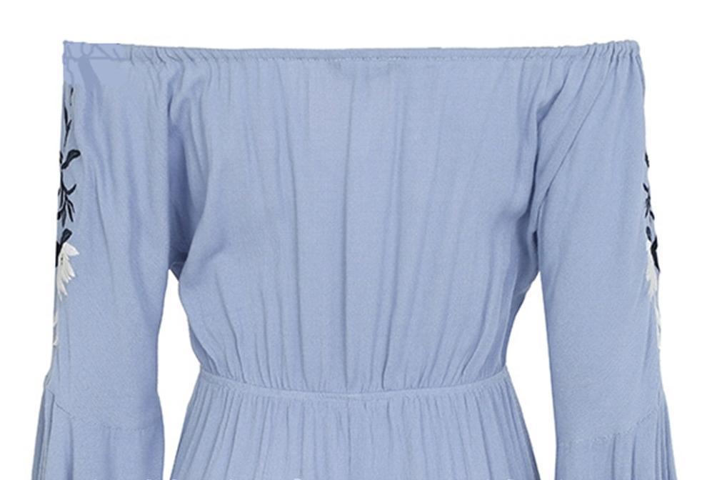 Off Shoulder Long Sleeve Embroidered Short Mini Dress