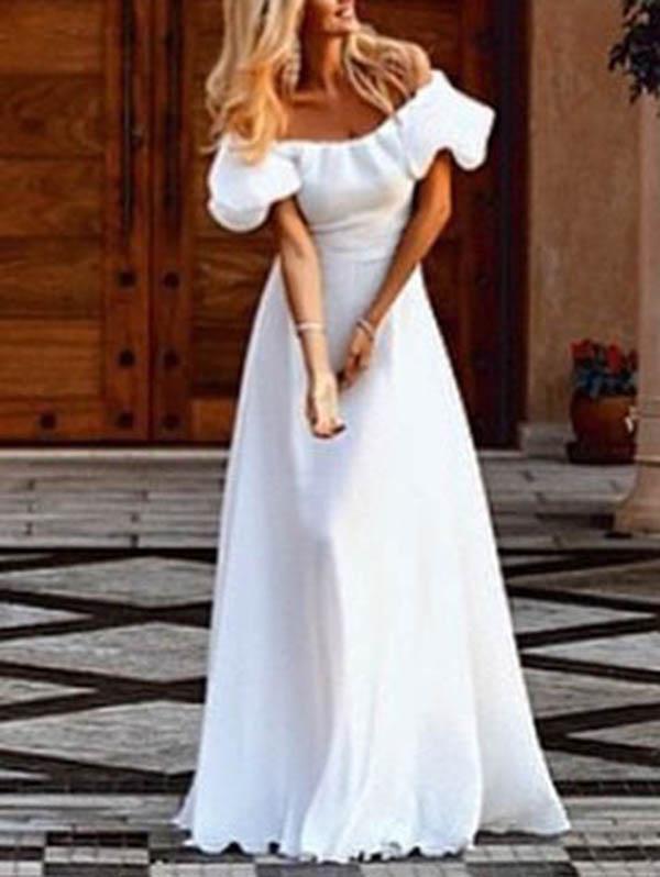 White Off Shoulder Evening Party Maxi Dress