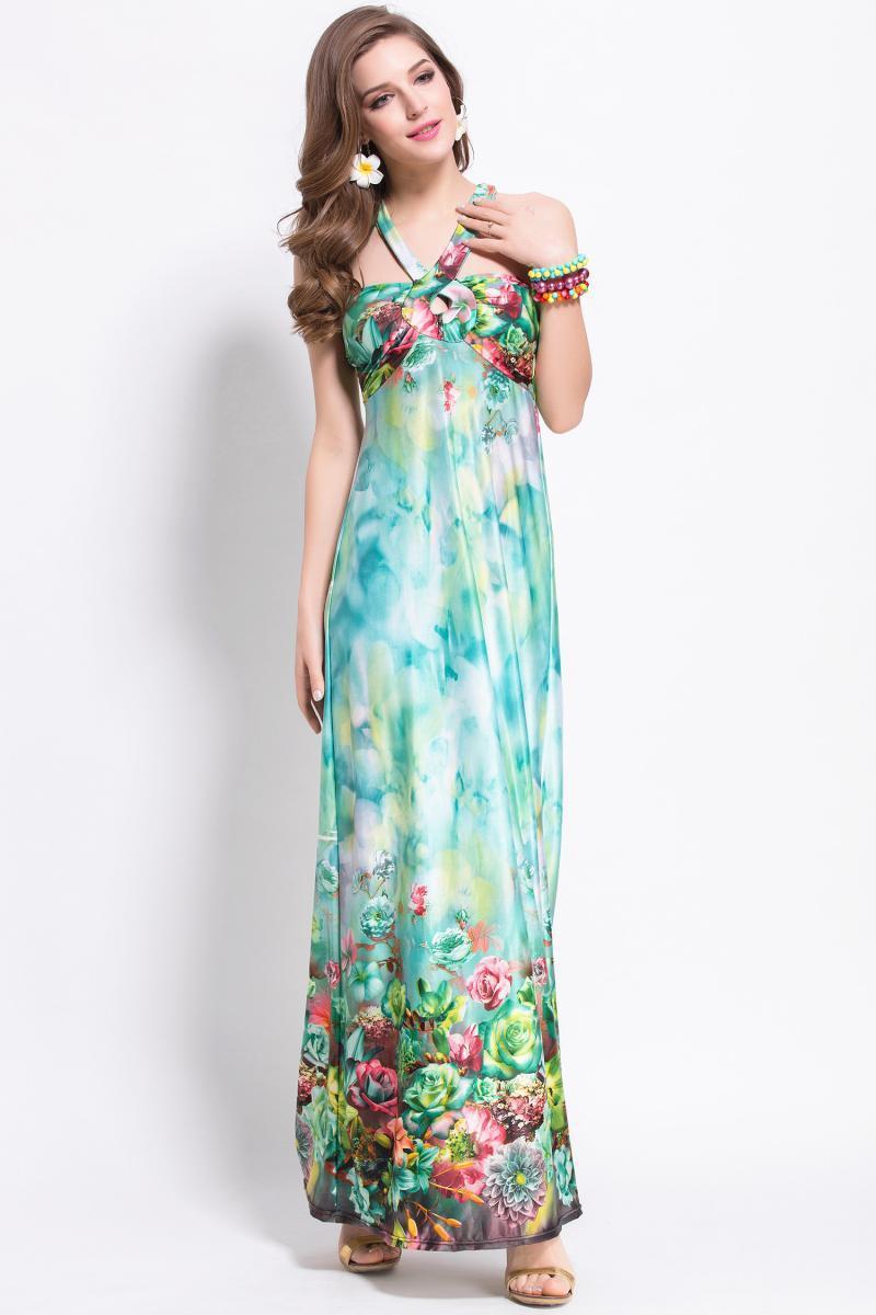 Sexy Printed Sleeveless Bohemia Beach Maxi Dress