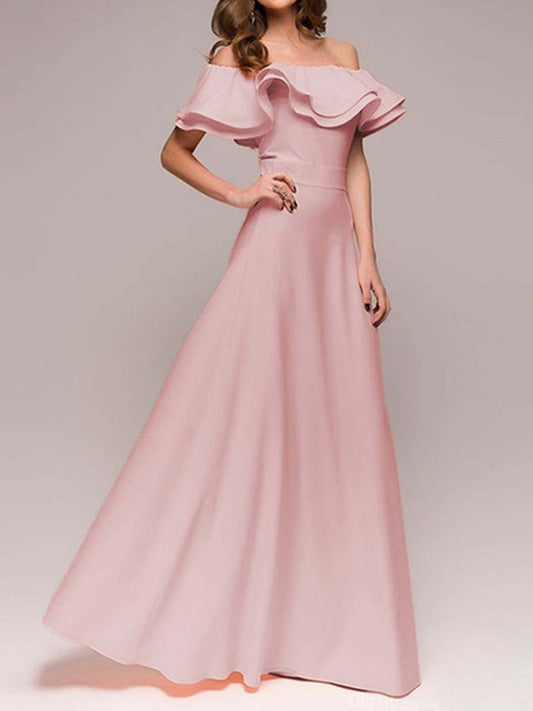 2018 New Arrival Ruffle Off Shoulder Ankle Length evening dress