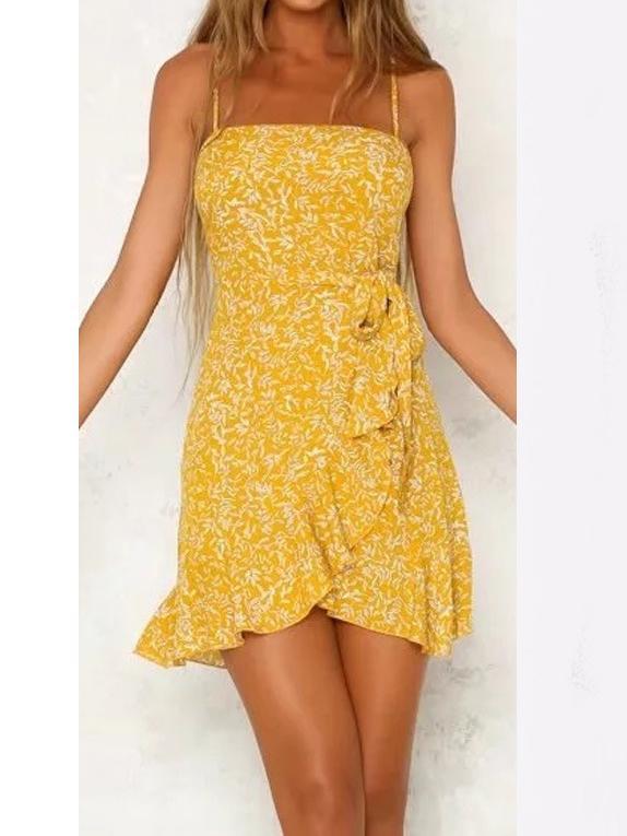 FLORAL FLOUNCE  SPAGHETTI STRAPS MINI DRESS