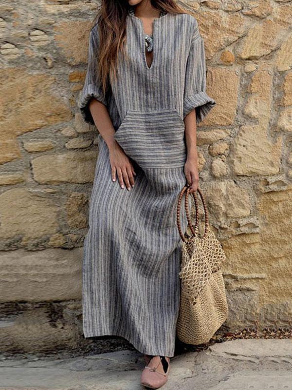 2018 Stripe Loose Casual Maxi Dress