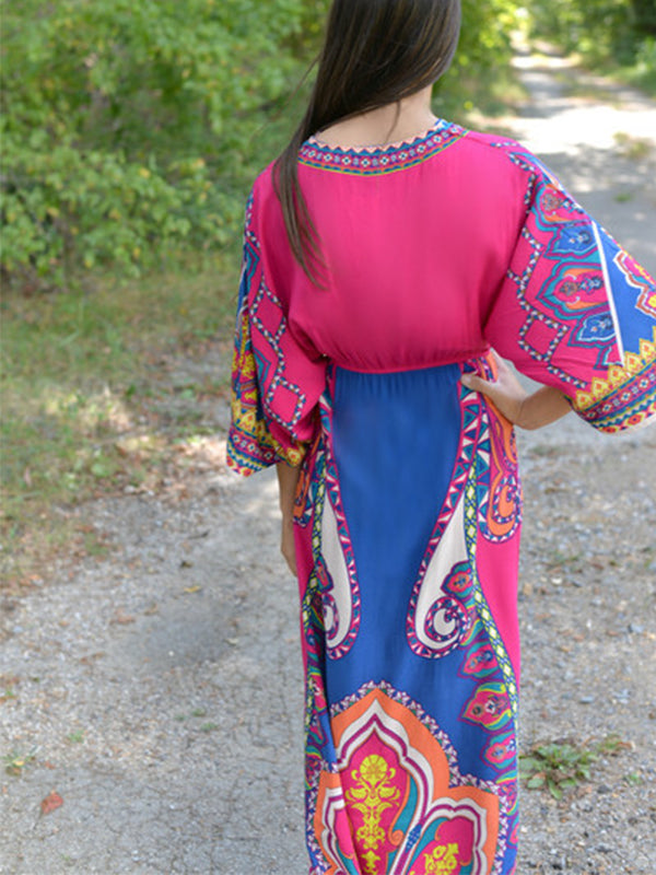 Boho Exotic Thailand Floral Printed Maxi Dress