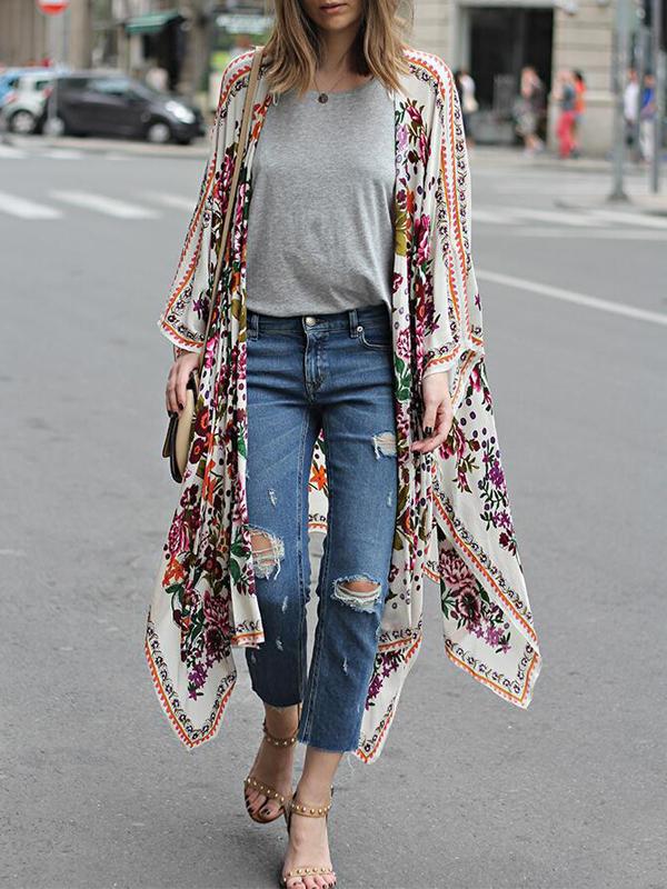 Bohemian Floral Printed Long Large Shawl Capes Coat